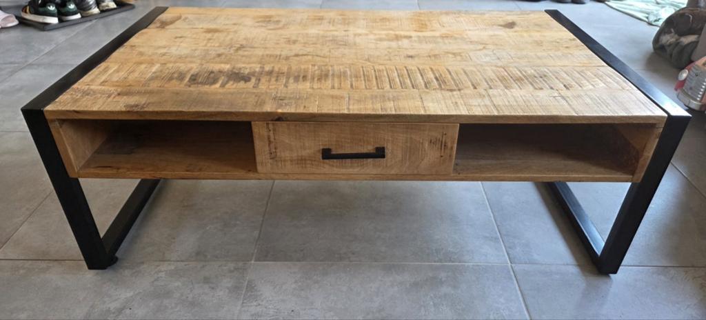 Mango houten salontafel, Ophalen, 100 tot 150 cm, 50 tot 100 cm, Zo goed als nieuw