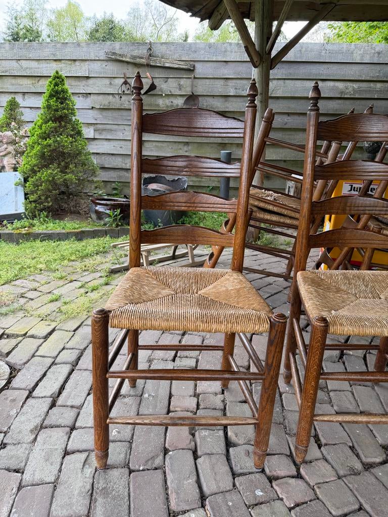 6 Antieke eikenhouten knopstoelen., Ophalen