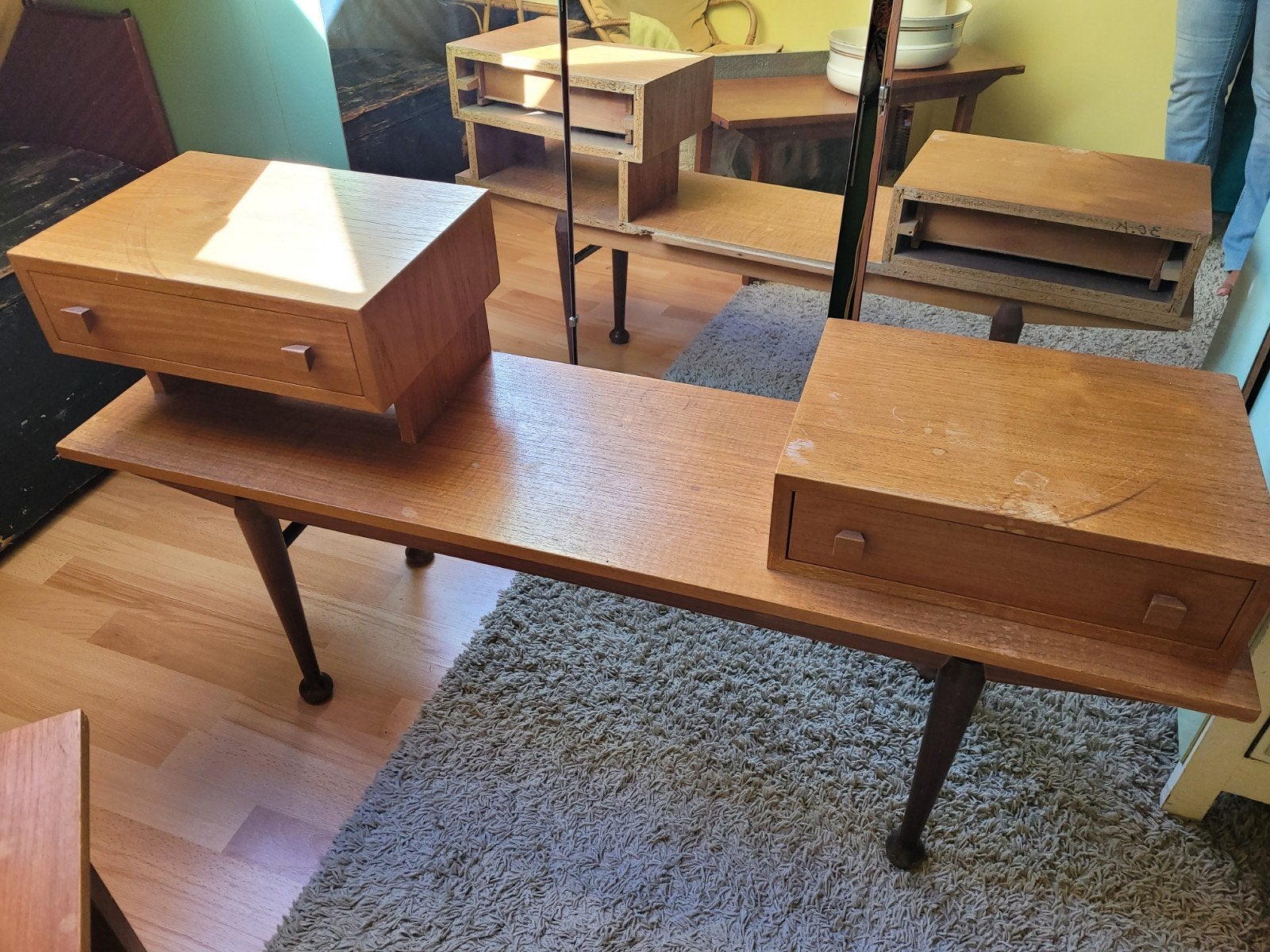 prachtige vintage kaptafel, opknapper. Met drieluik spiegel., Ophalen