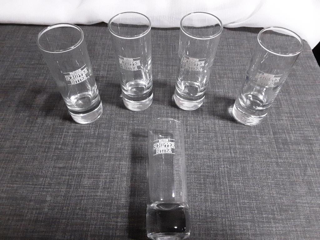 SCHIPPER BITTER glaasjes 5 stuks, Ophalen of Verzenden, Zo goed als nieuw, Borrel- of Shotglas