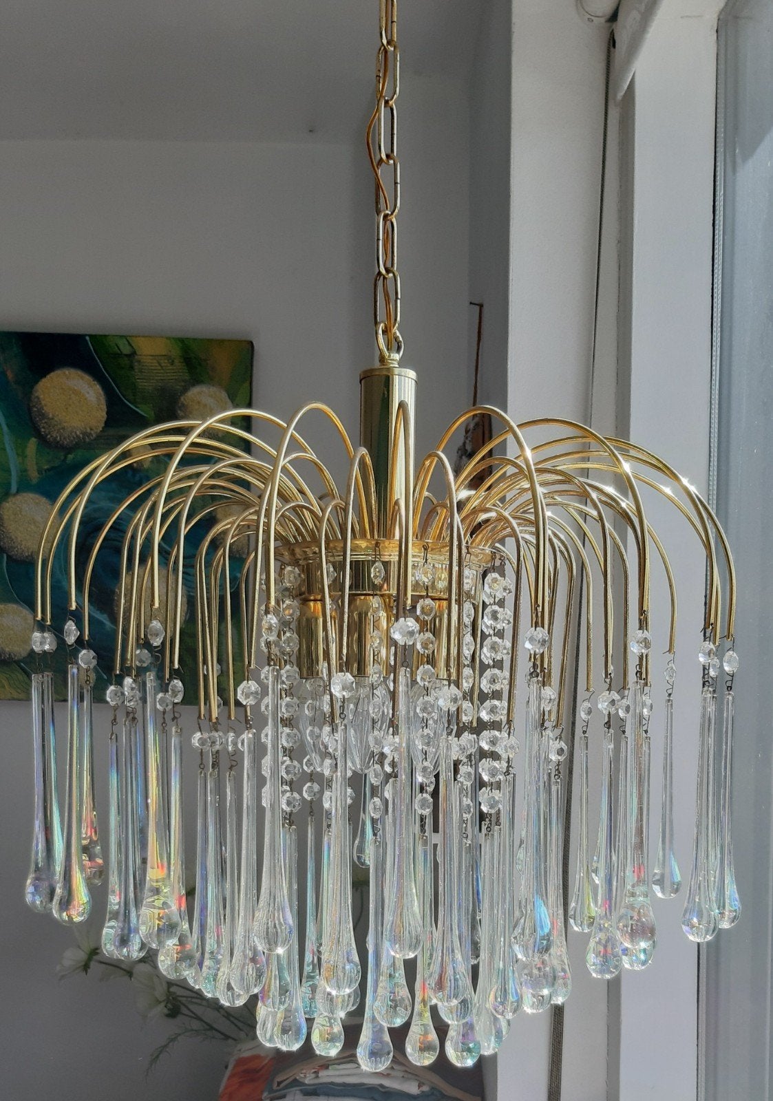 Murano Venini Teardrop kroonluchter., Huis en Inrichting, Ophalen, Zo goed als nieuw, Metaal