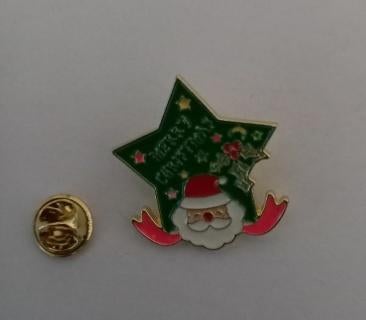 Goudkleurige broche pin kerstman groen, Verzenden, Nieuw, Groen, Overige materialen