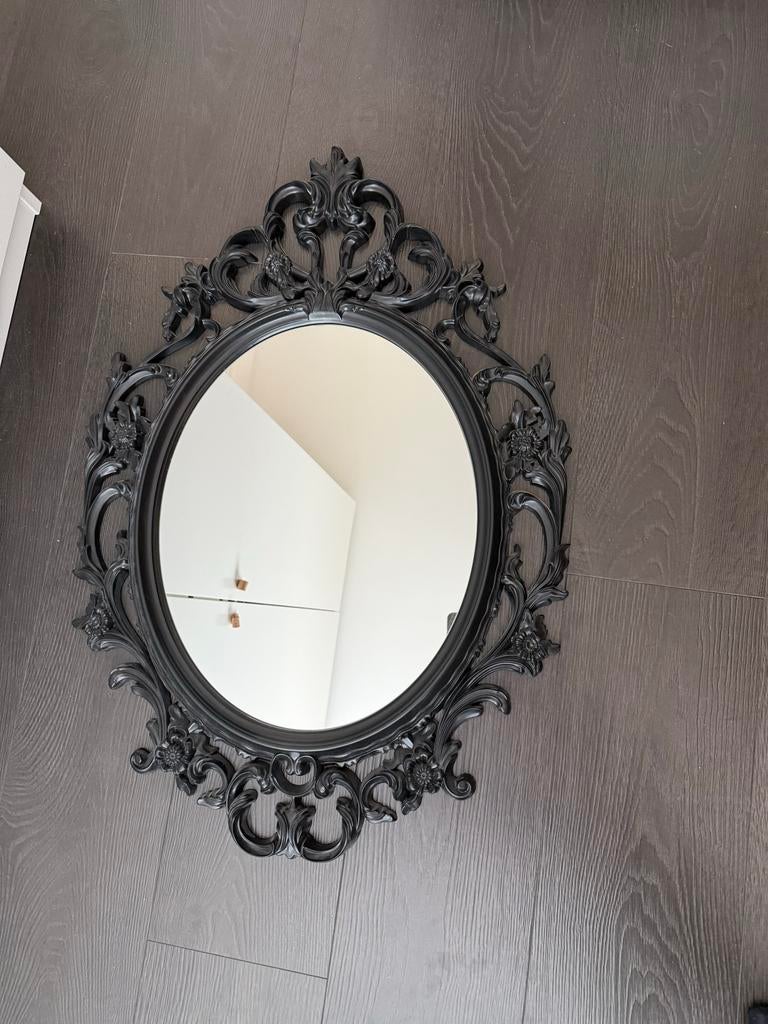 Barok spiegel zwart ovaal, Ophalen, Zo goed als nieuw, Minder dan 100 cm, Ovaal
