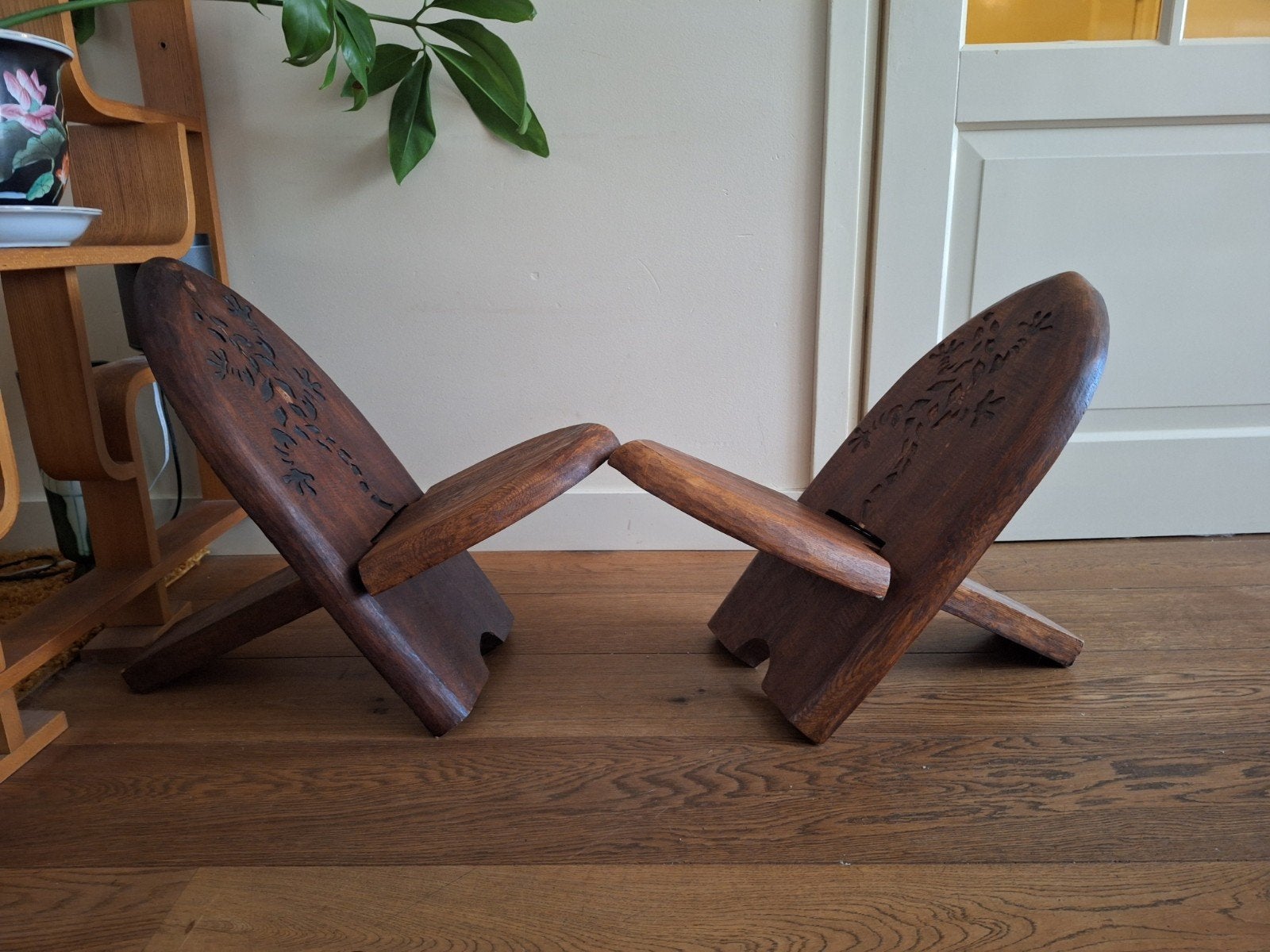 authentieke Afrikaanse hardhout 'Senufo-stoelen', Ophalen, Houtsnijwerk, Handgemaakt, Hout