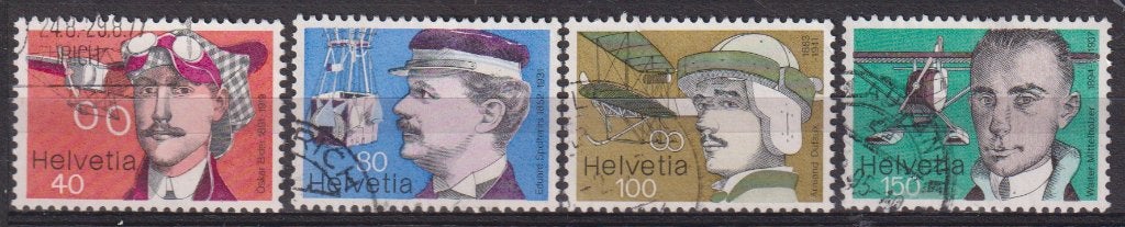 Zwitserland 1977 Luchtvaart Pioniers Vliegtuig Luchtballon, Verzenden, Gestempeld, Vliegtuigen