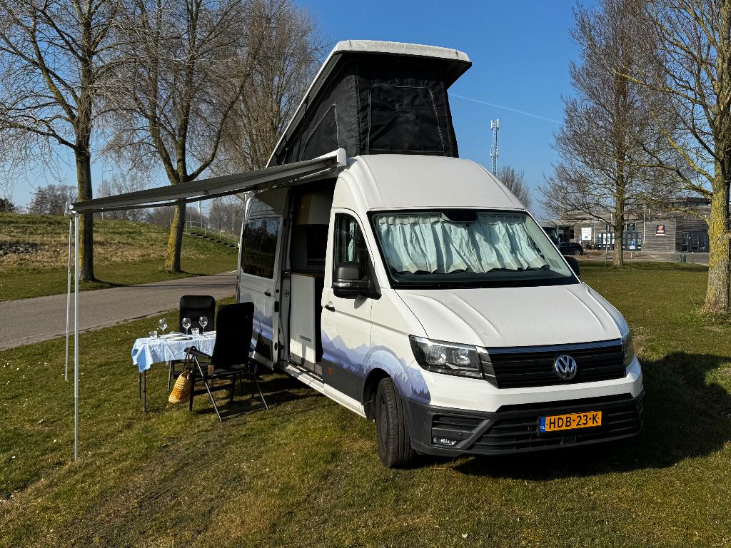 Volkswagen Crafter camper 4 persoons, Caravans en Kamperen, Buscamper of Camperbus, Volkswagen, Airbags, Treinzit
