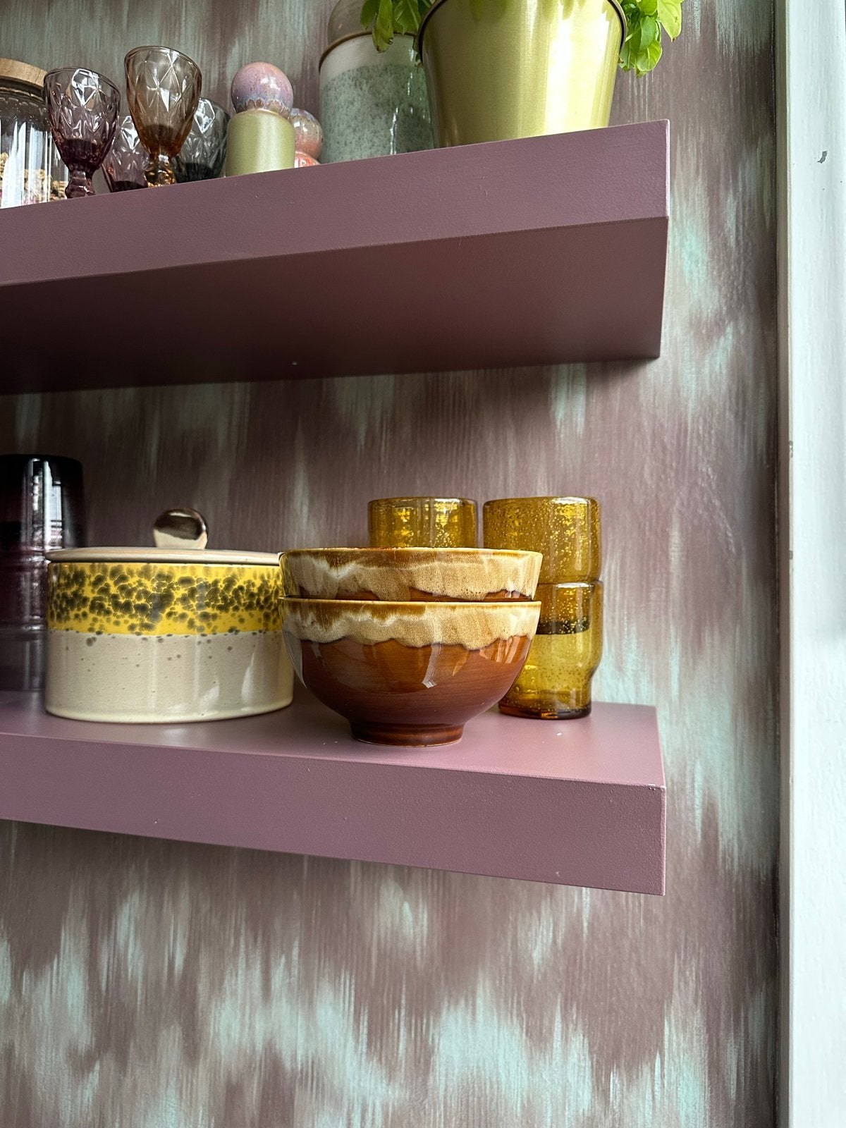 HK Living servies bruine retro kommen – set van 2, Ophalen, Overige merken, Vintage, Zo goed als nieuw
