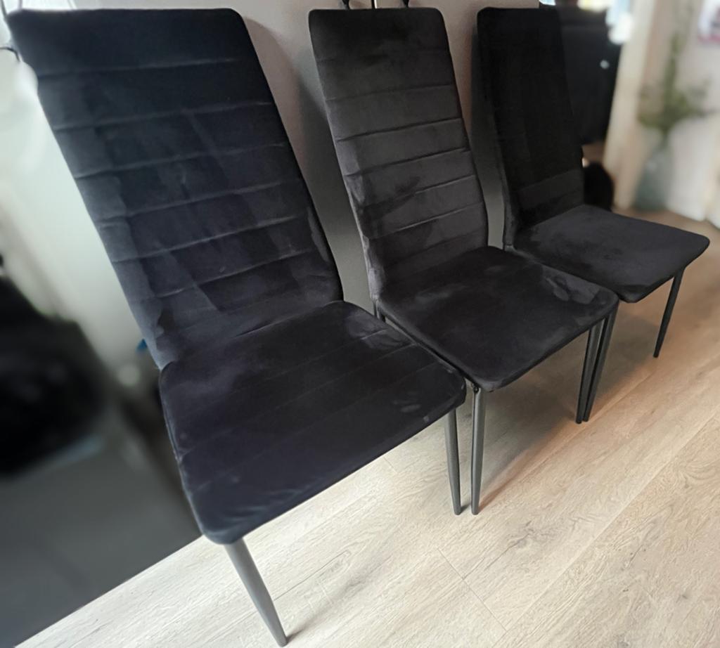 6 zwarte mayfair fluwelen eetkamer stoelen., Ophalen, Gebruikt, Zwart, Vijf, Zes of meer stoelen