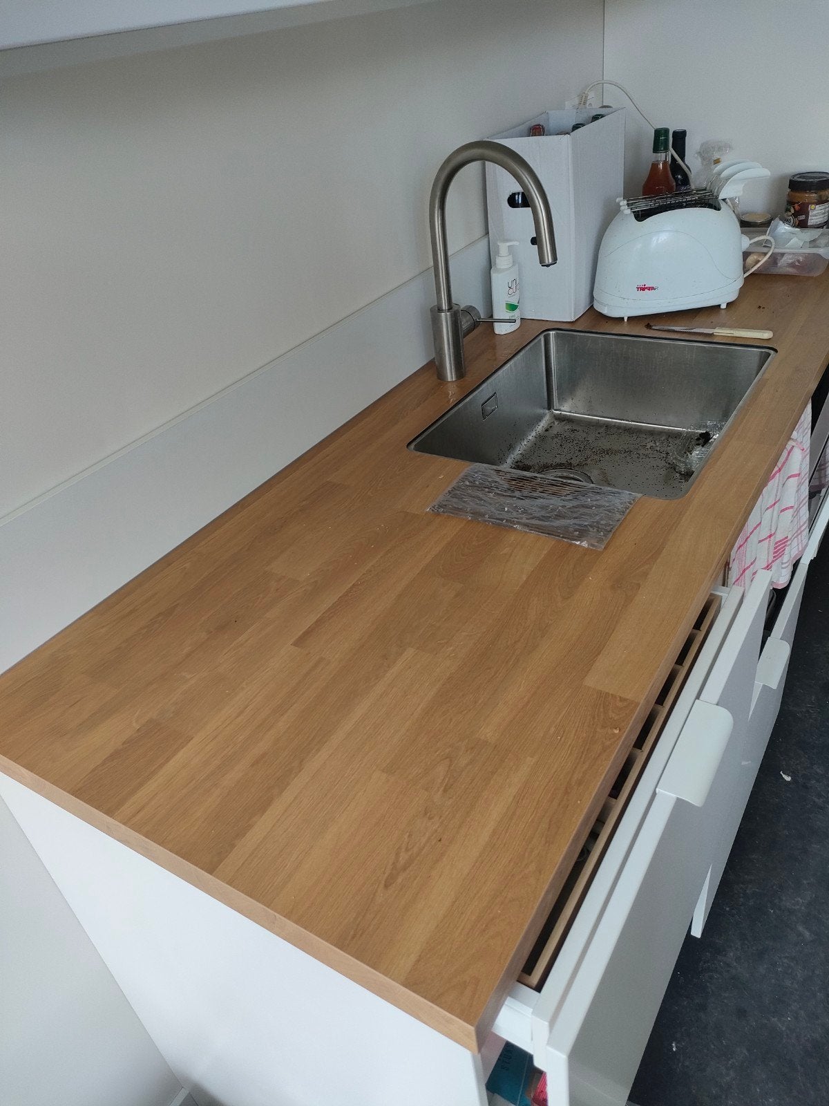 Aanrechtblad met spoelbak, Huis en Inrichting, Ophalen, Zo goed als nieuw, Bruin, Enkelwandige keuken