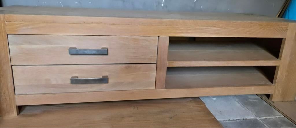 Massief Eiken TV Meubel - 160x45x45 cm, Ophalen, Gebruikt, 150 tot 200 cm, Eikenhout
