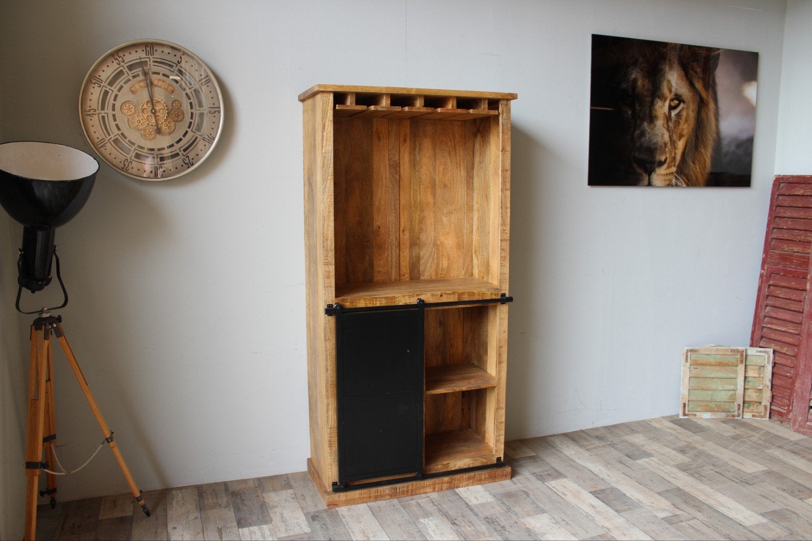 Industriële Wijnkast Mango Hout uit voorraad leverbaar, Nieuw, Ophalen of Verzenden, Minder dan 150 cm, 150 tot 200 cm
