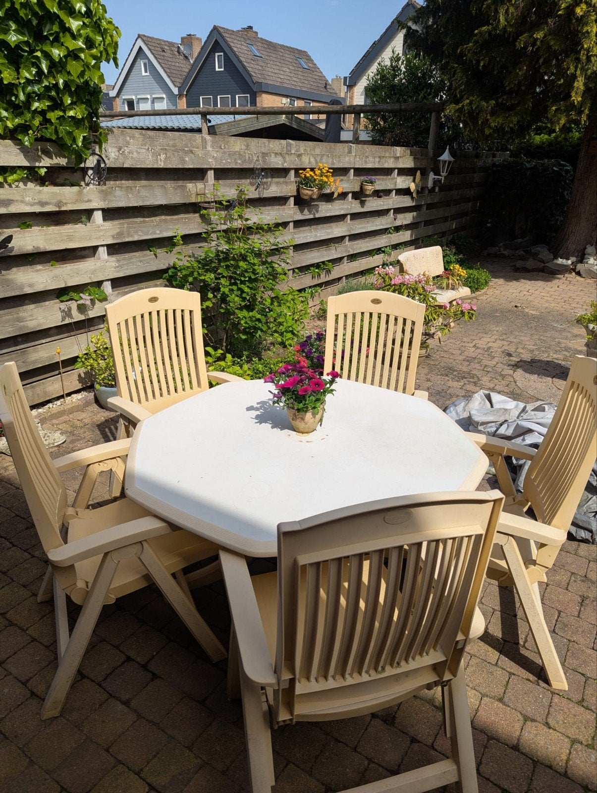 Hartman Kunststof tuinset met 5 stoelen en tafel, Ophalen, 5 zitplaatsen, Kunststof, Gebruikt