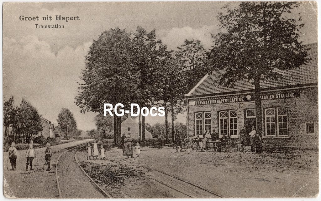 Ansichtkaart - Briefkaart Tram Station Cafe Hapert - 1914, Verzamelen, Ophalen of Verzenden, Voor 1920, Gelopen, Noord-Brabant
