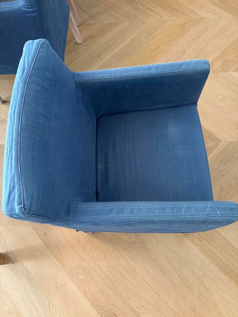 6 Soho eetkamerstoelen met armleuning - blauw katoen stof, Ophalen, Gebruikt, Blauw, Stof