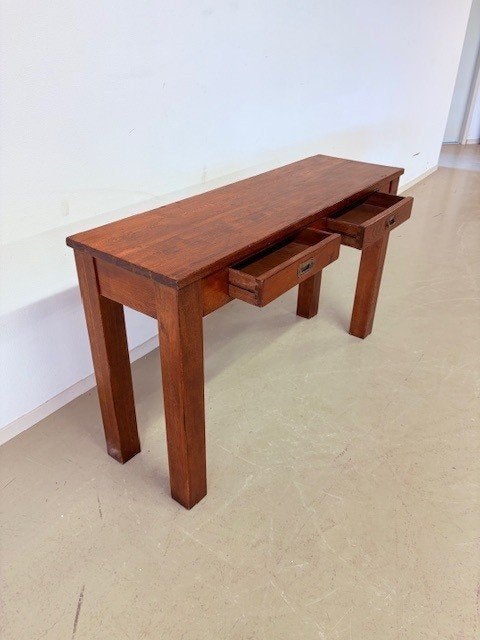 Eikenkleurige haltafel met lades, Ophalen, Gebruikt, 100 tot 150 cm, Stijlvol / Eiken