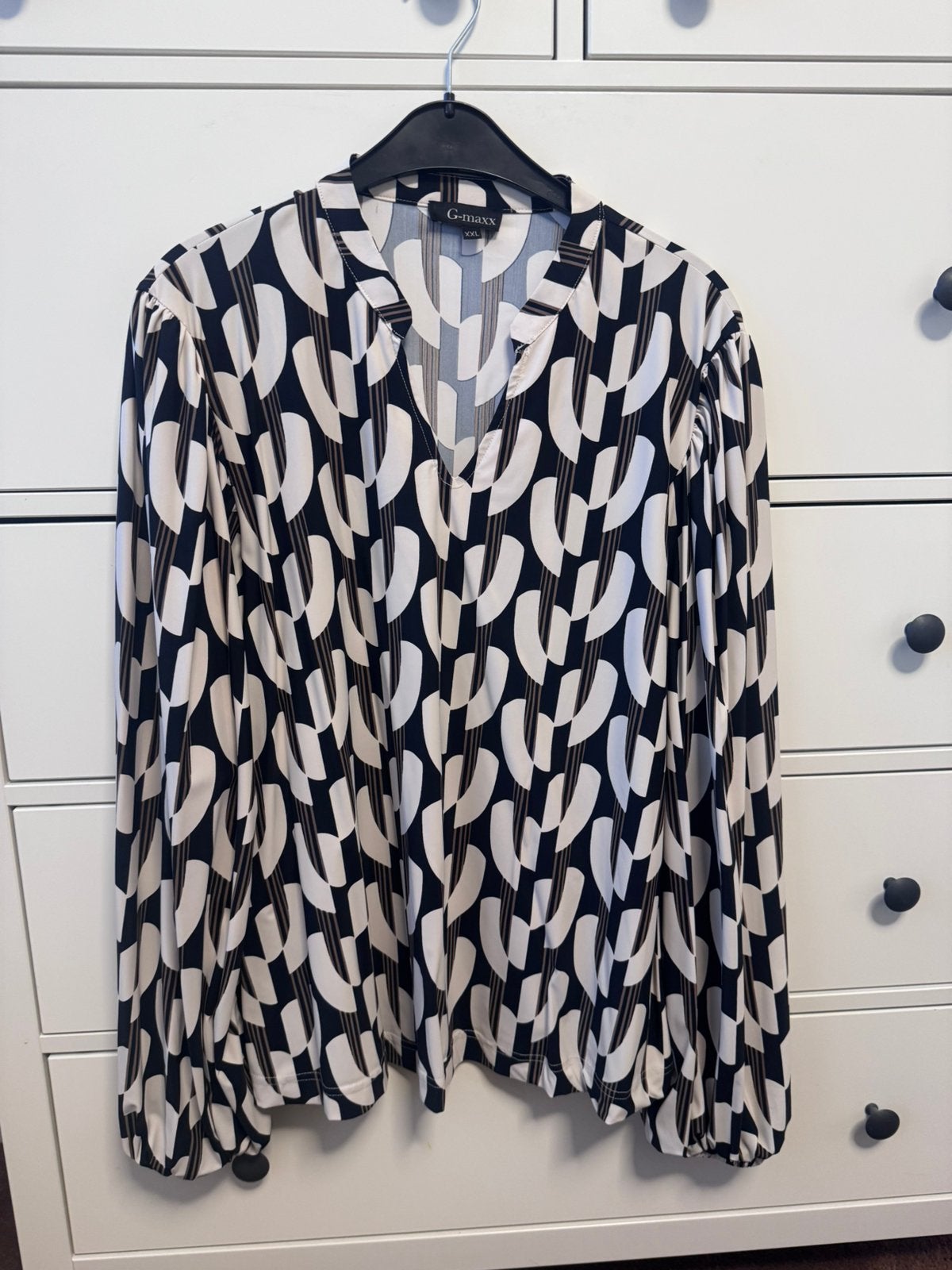 G-maxx leuke nieuwe zwart witte blouse travel stof maat XXL, Verzenden, Zo goed als nieuw, Maat 46/48 (XL) of groter, Zwart