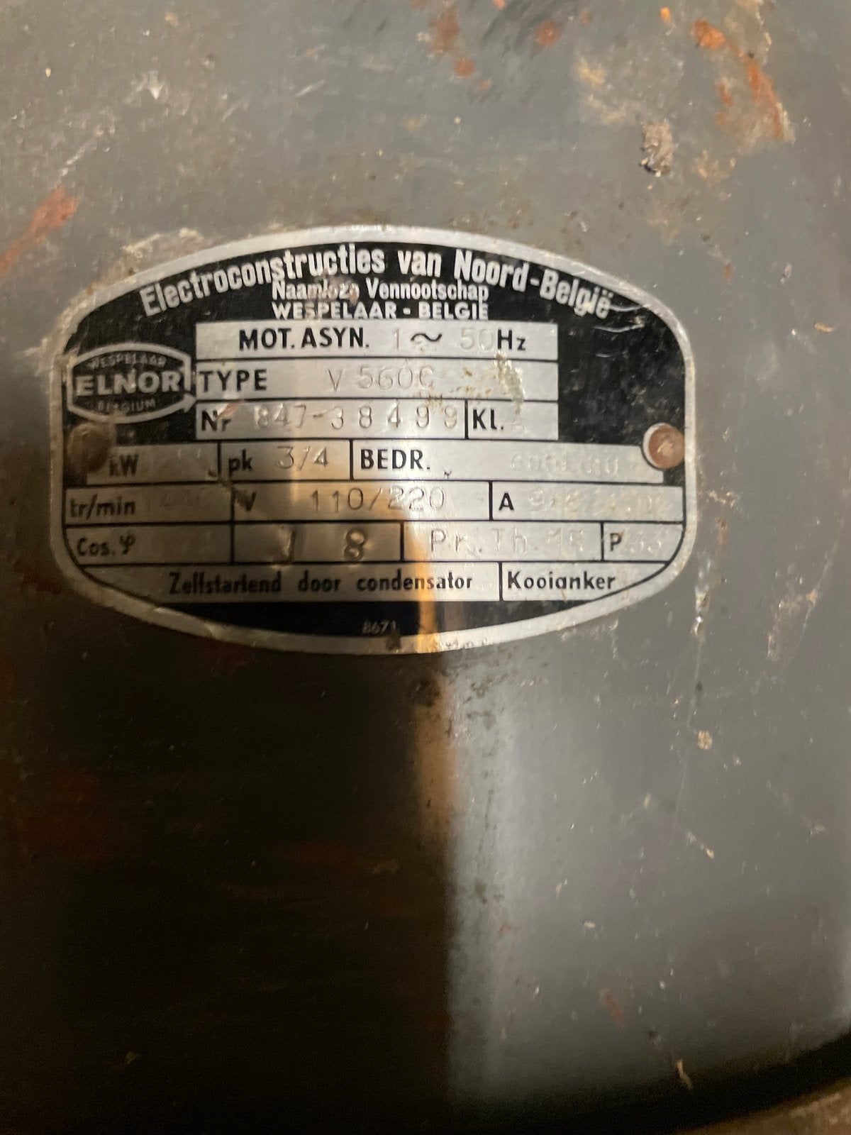 Elnor V 5606 Elektromotor - 0.55 kW, 1440 RPM, Doe-het-zelf en Verbouw, Ophalen, Gebruikt, Elektromotor, 1400 tot 1800 rpm