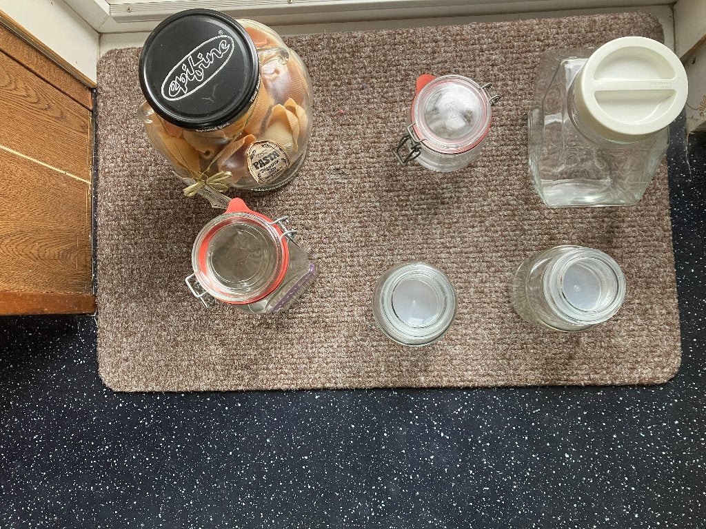 potten flessen inmaak voorraadpot voorraad retro vintage 6x, Huis en Inrichting, Voorraadpot, Ophalen of Verzenden
