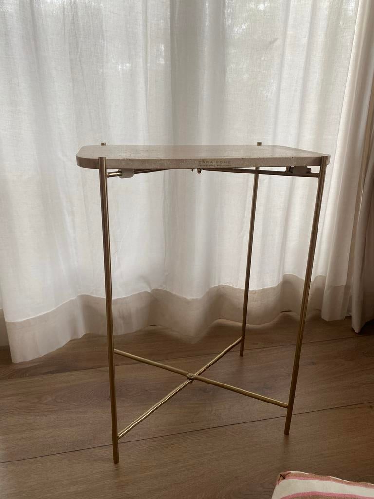 Zara Home bijzettafel met marmeren blad, Minder dan 55 cm, Metaal of Aluminium, Zo goed als nieuw, Rechthoekig