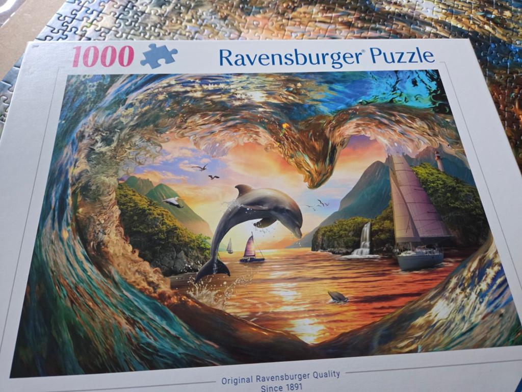 Ravensburger Puzzel 1000 stukjes - Dolfijn Golf, Ophalen of Verzenden, 500 t/m 1500 stukjes, Zo goed als nieuw, Legpuzzel