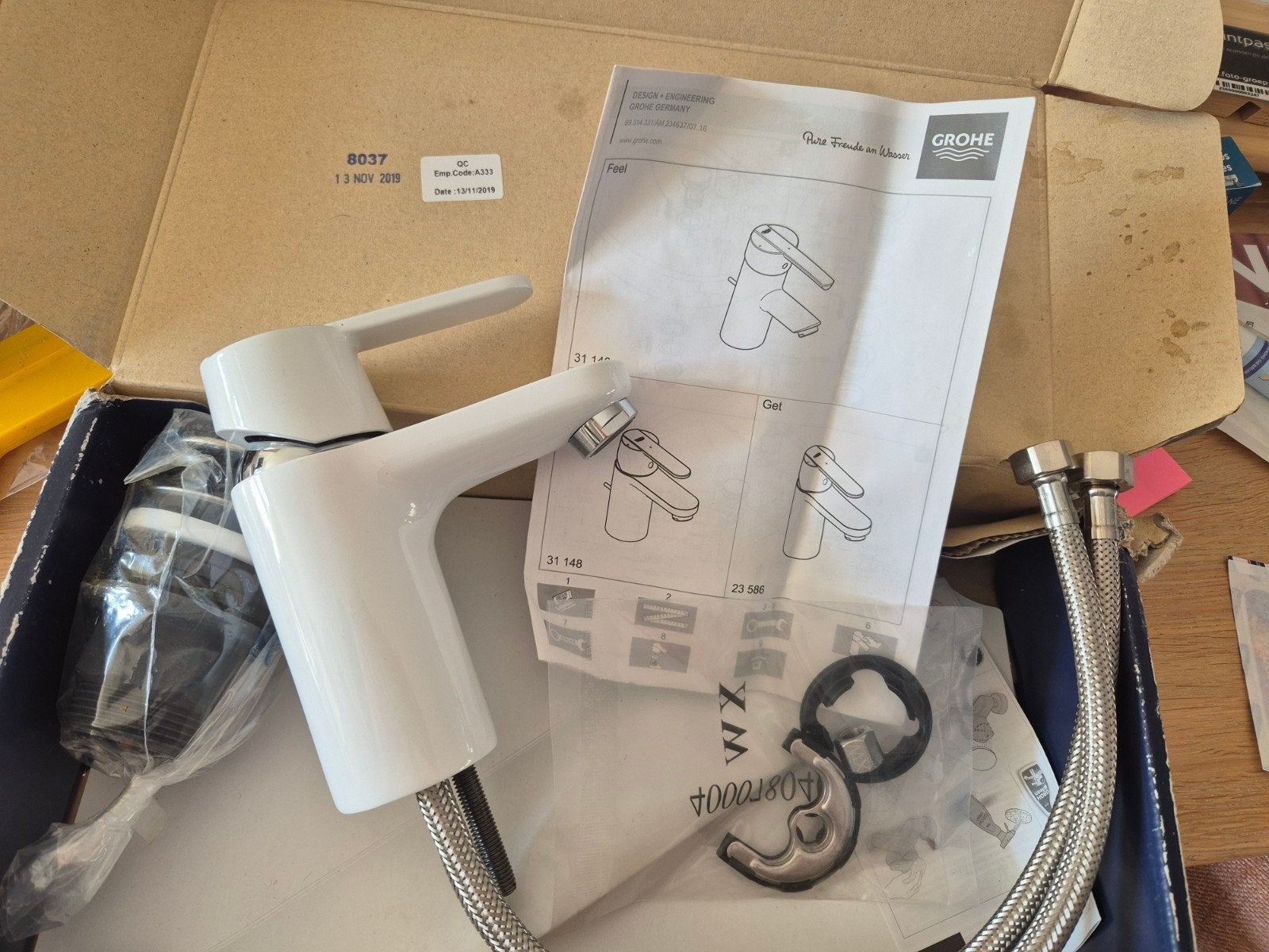 Grohe waterbesparende wastafel mengkraan wit - Nieuw in doos, Ophalen of Verzenden, Nieuw, Chroom, Kraan