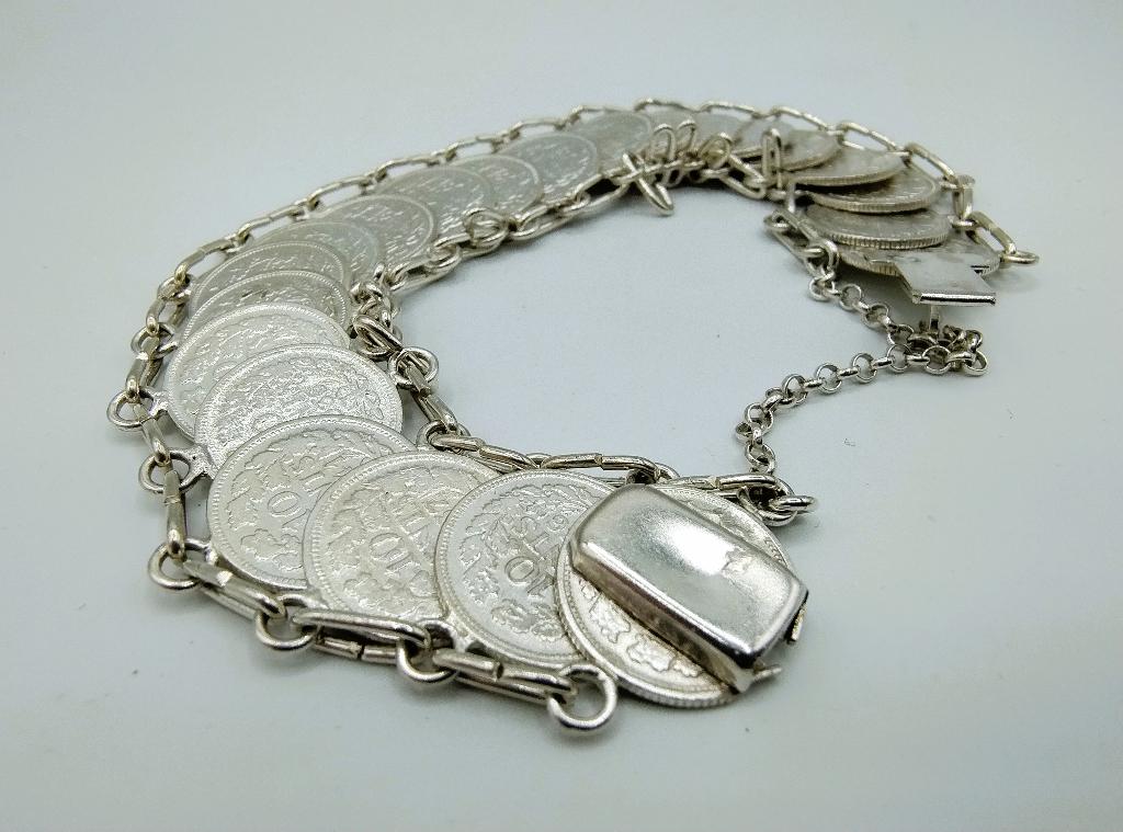 Zilveren dubbeltjes armband, Wilhelmina, 20 cm, Sieraden, Tassen en Uiterlijk, Armbanden, Info@zilverwebsite.nl, Verzenden, Zo goed als nieuw
