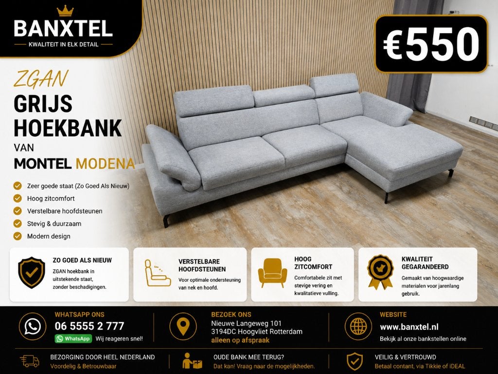 ZGAN Groot Grijs Hoekbank van MONTEL MODENA, Info@banxtel.nl, 3194DC, Verzenden, Hoekbank