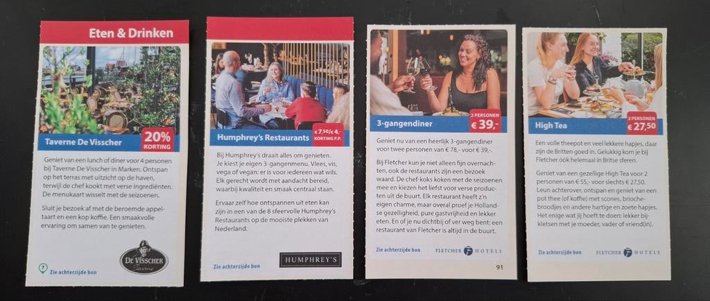 4 kortingsbonnen voor eten en drinken, Tickets en Kaartjes, Kortingsbon, Overige typen