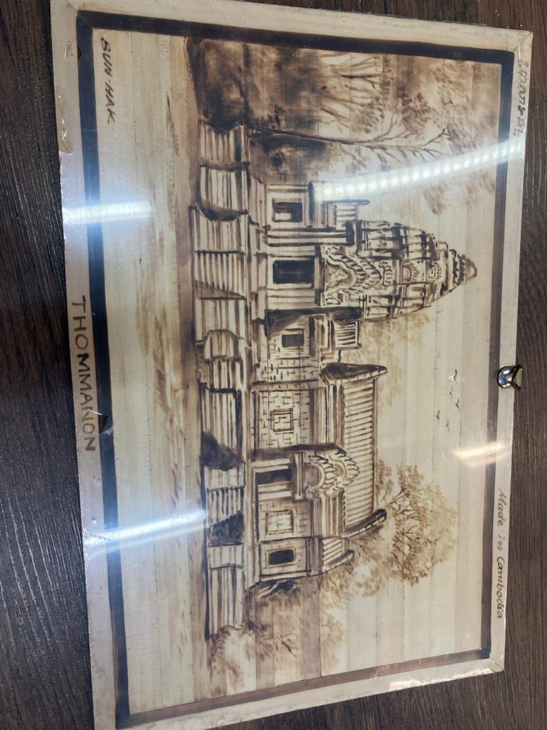 Houten kunstwerk Thommanon tempel Cambodja, Ophalen of Verzenden