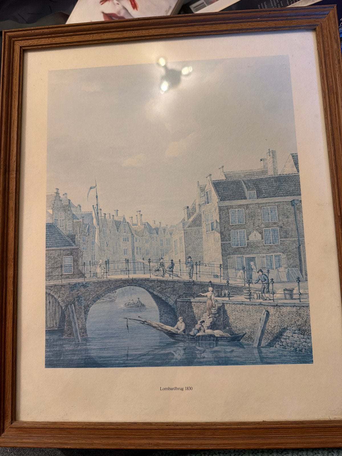 Lombardbrug 1830 - Stadsgezicht Dordrecht, 1800 - 1899, Met tekst, Ophalen of Verzenden, Overige technieken