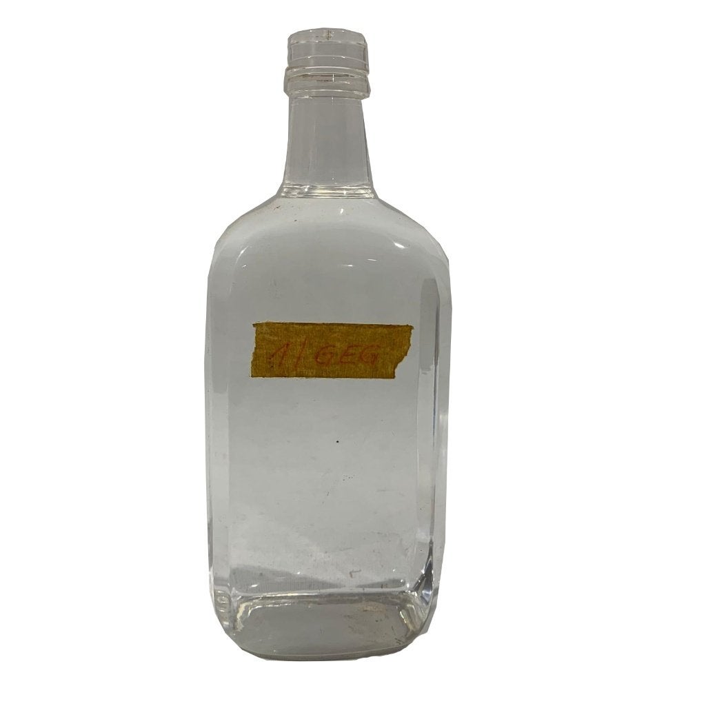 Vintage glazen FLES met stop en oud etiket 23,5 cm., Antiek en Kunst, Antiek | Glas en Kristal, Ophalen of Verzenden