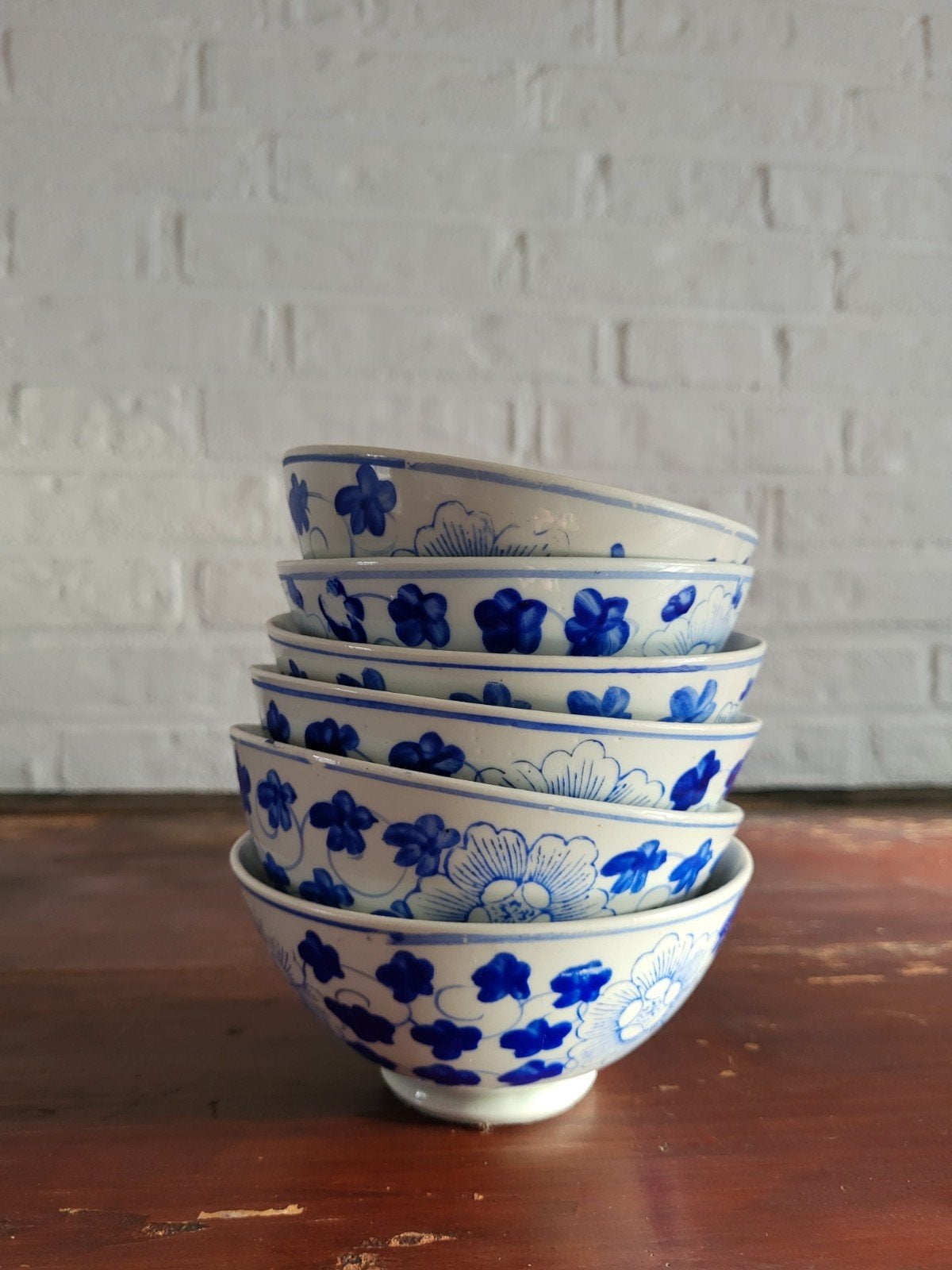 Set van 6 Chinese porseleinen rijstkommen met blauw motief, Antiek en Kunst, Ophalen of Verzenden