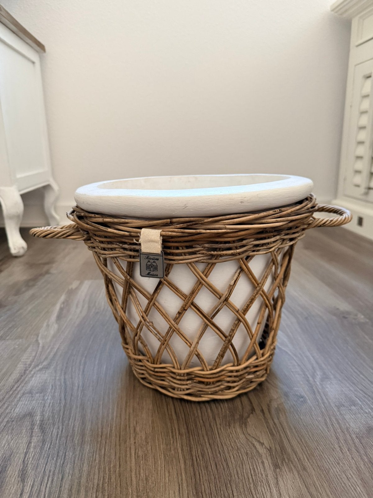Rivièra Maison Cachepot Rattan Open Weave, Ophalen, Zo goed als nieuw, Rond, Minder dan 30 cm