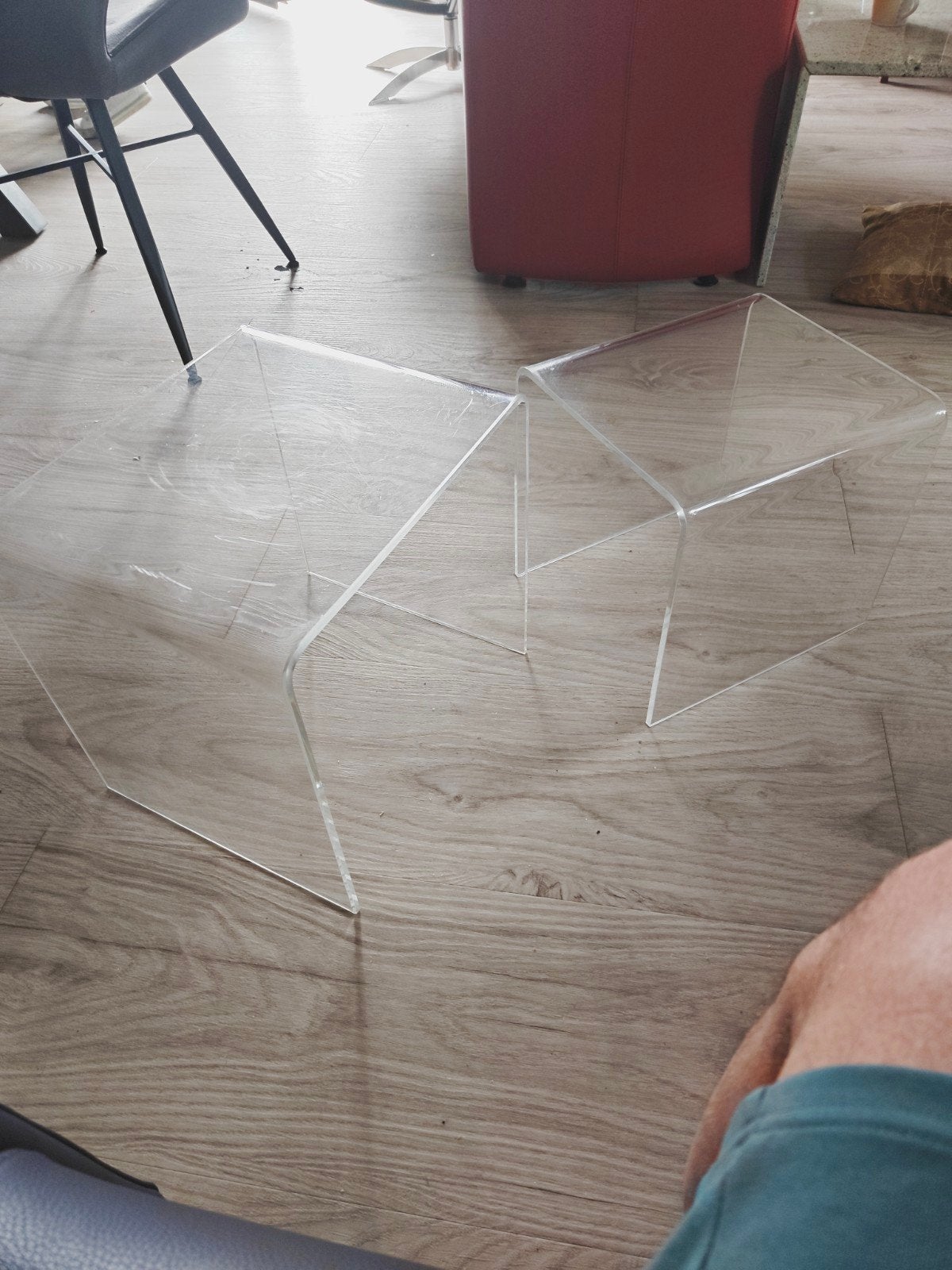 Set van 2 Plexiglas Bijzettafels - Gebruikt OPHALEN IN DELFT, Ophalen, Minder dan 45 cm, Gebruikt, Modern