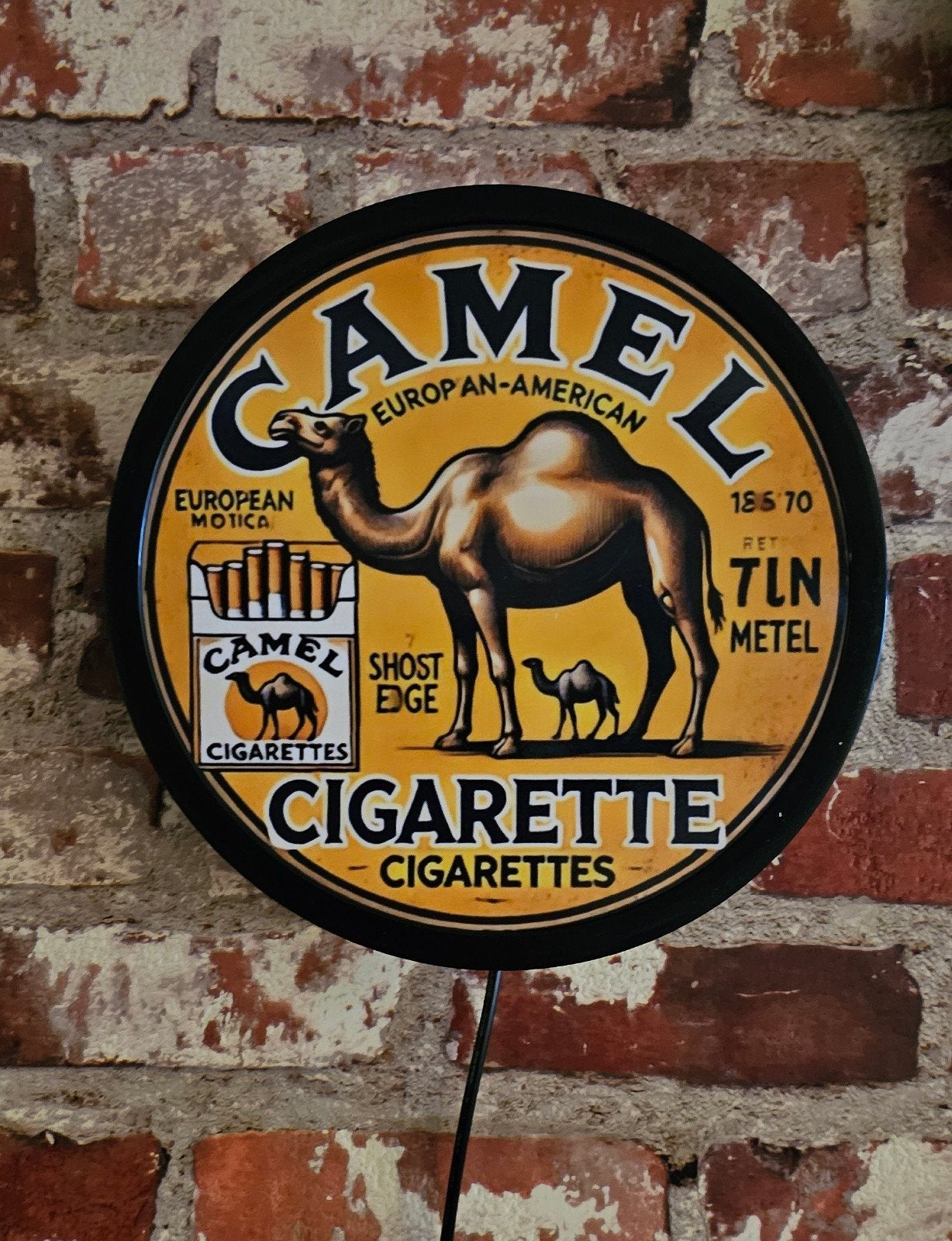 Camel reclamebord met ledverlichting - 20 cm, Ophalen of Verzenden, Lichtbak of (neon) lamp