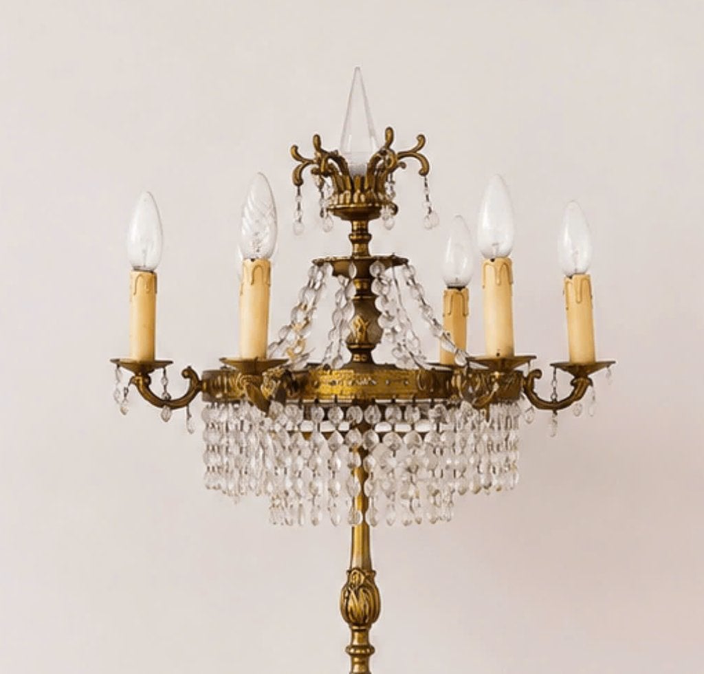 OPKNAPPER Vintage Kristal Klassiek Staande Kroonluchter Lamp, Ophalen, Gebruikt