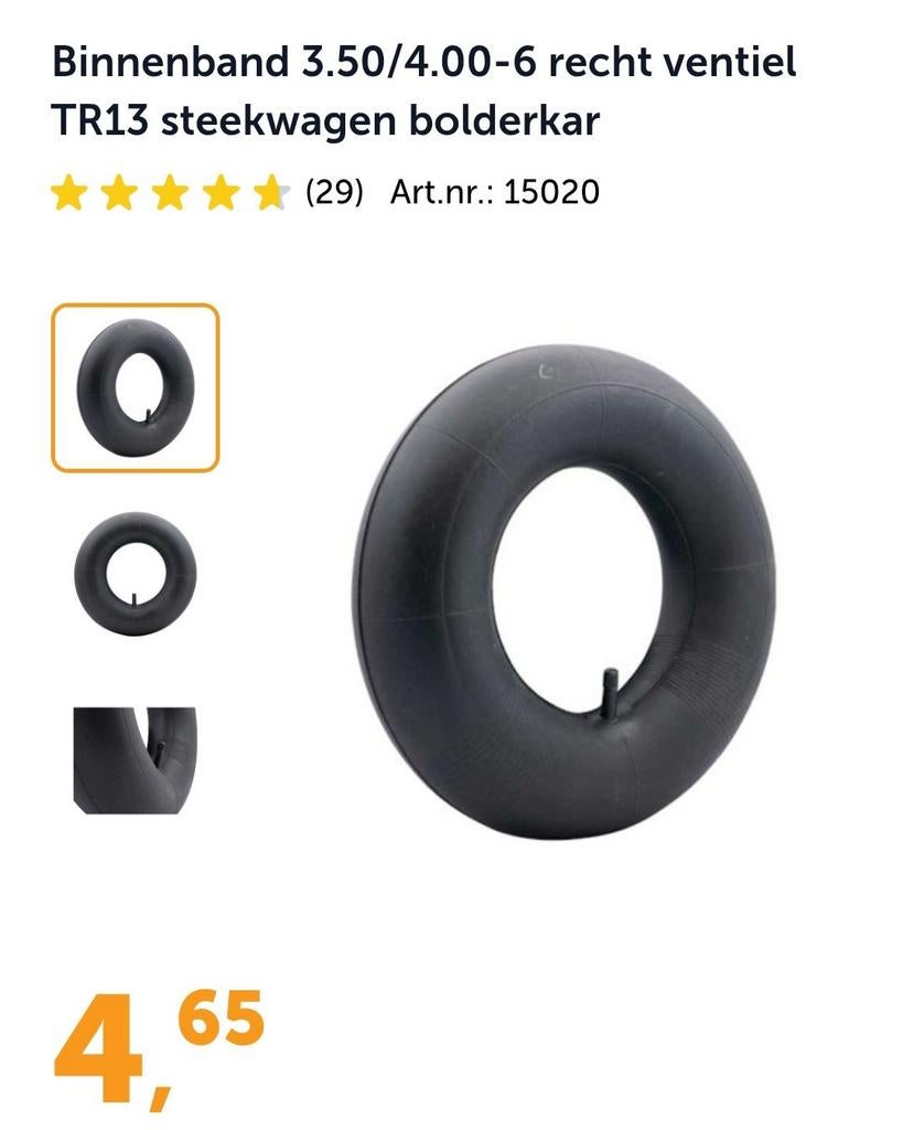 Binnenband 3.50/4.00-6 voor steekwagen en bolderkar, Ophalen of Verzenden, Gebruikt, Universele onderdelen