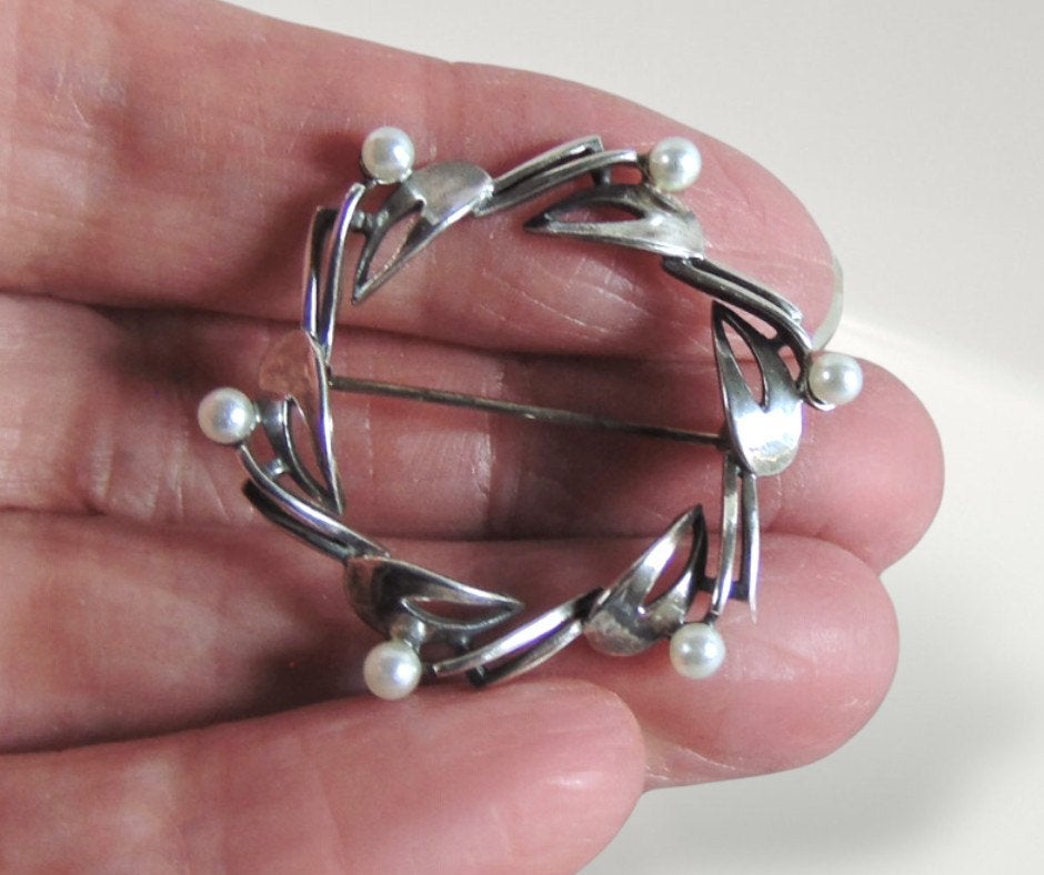 NIEUWE GL 925 zilveren ART DECO cirkel broche faux parels!, Sieraden, Tassen en Uiterlijk, Verzenden, Minder dan 4 cm, Nieuw, X