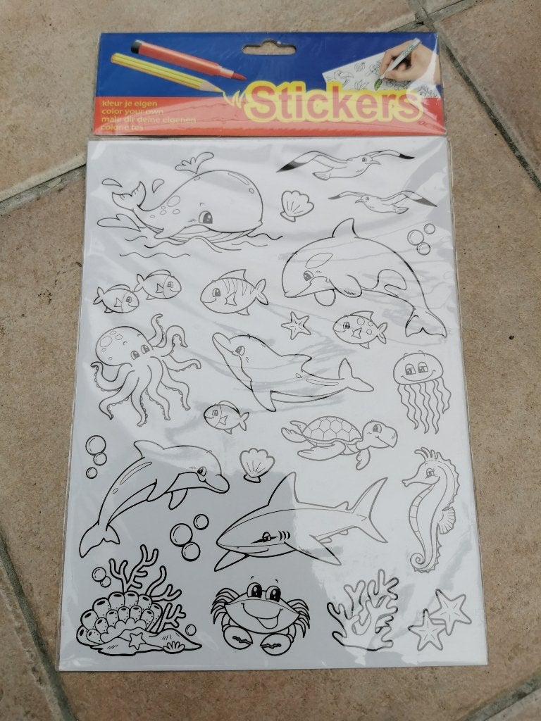 Stickers - onderwater dieren om zelf te kleuren, Ophalen of Verzenden, Nieuw, Meerdere stickers