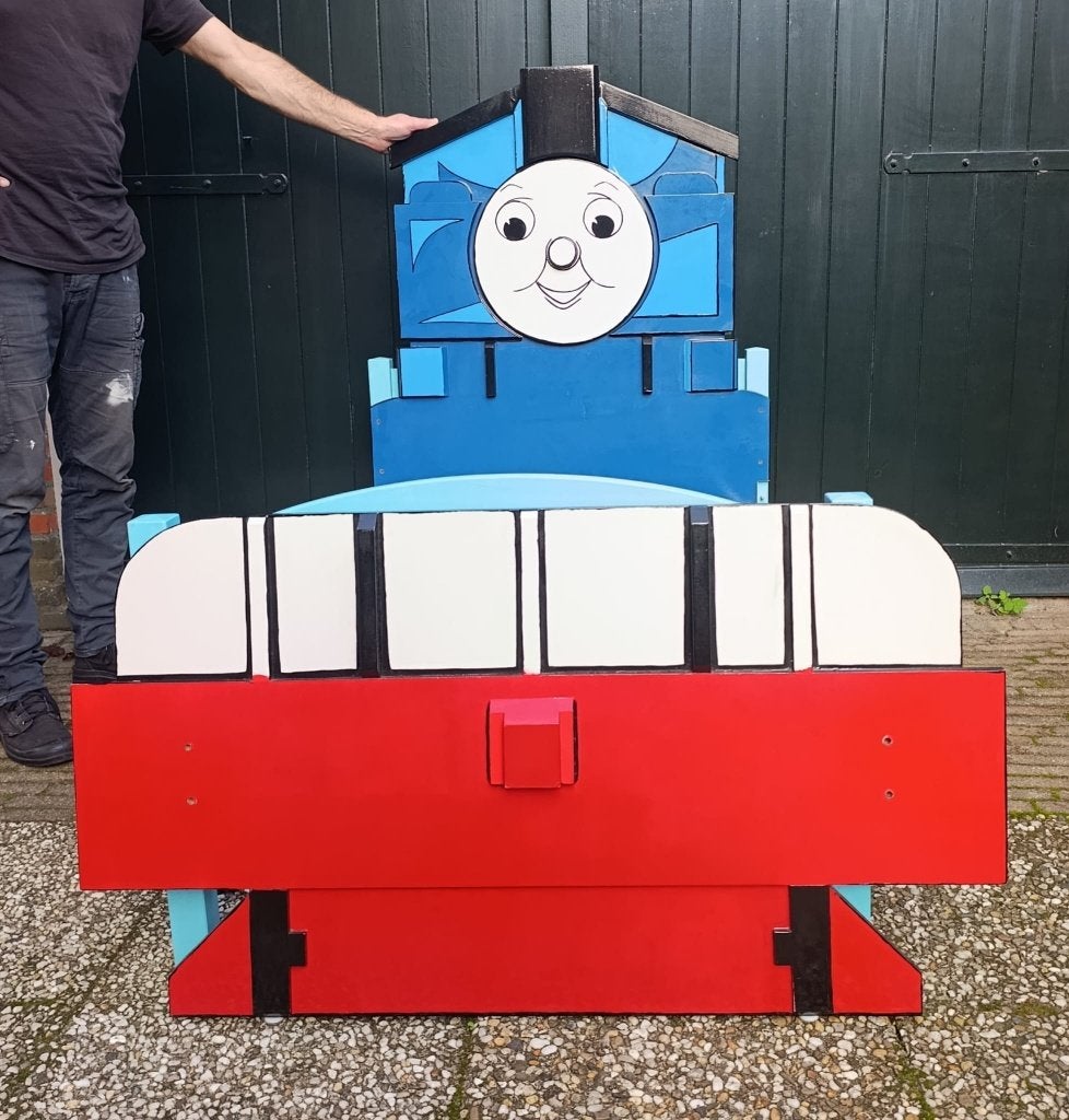 Thomas de Trein kinderbed - HANDGEMAAKT!, Ophalen, Gebruikt, 70 tot 85 cm, Matras
