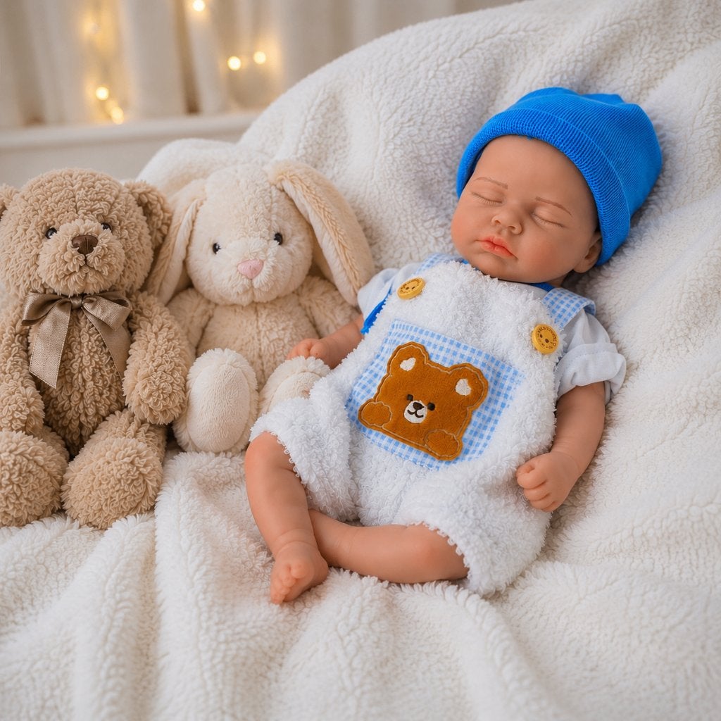 Reborn-babypop – slapende jongen, 45 cm, siliconen, Ophalen of Verzenden, Babypop