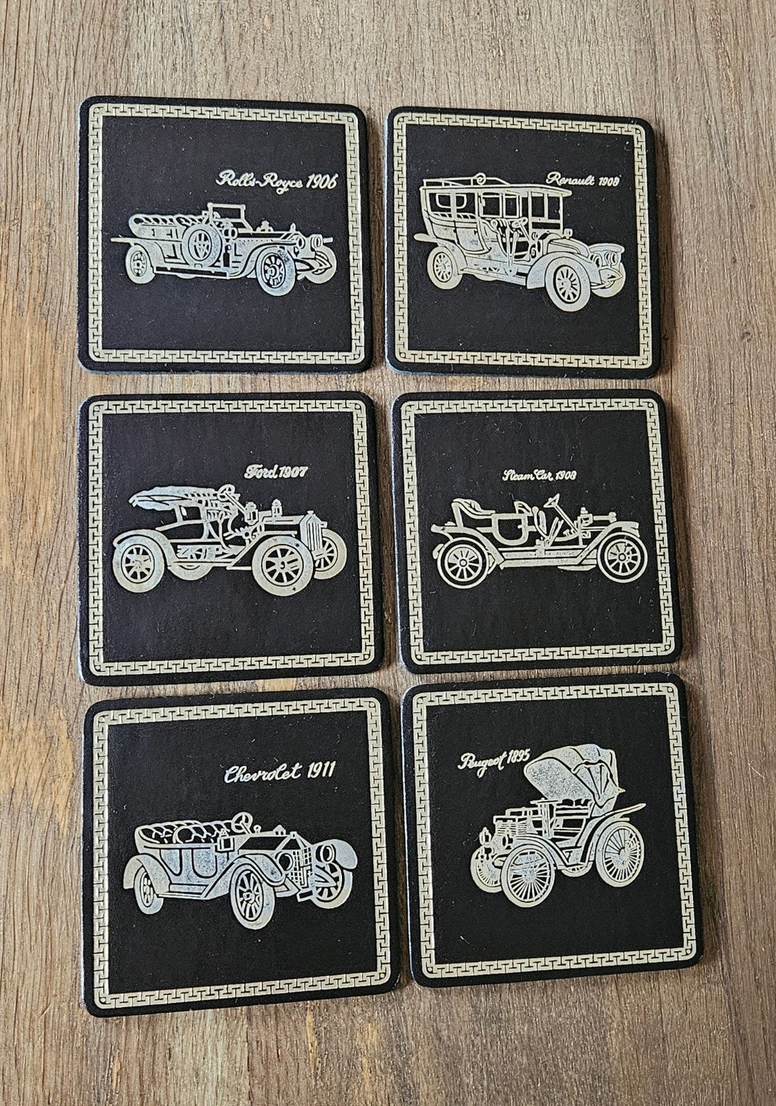 Vintage Set van 6 Onderzetters – Klassieke Auto's Jaren '70, Ophalen, Glasonderzetter, Zo goed als nieuw