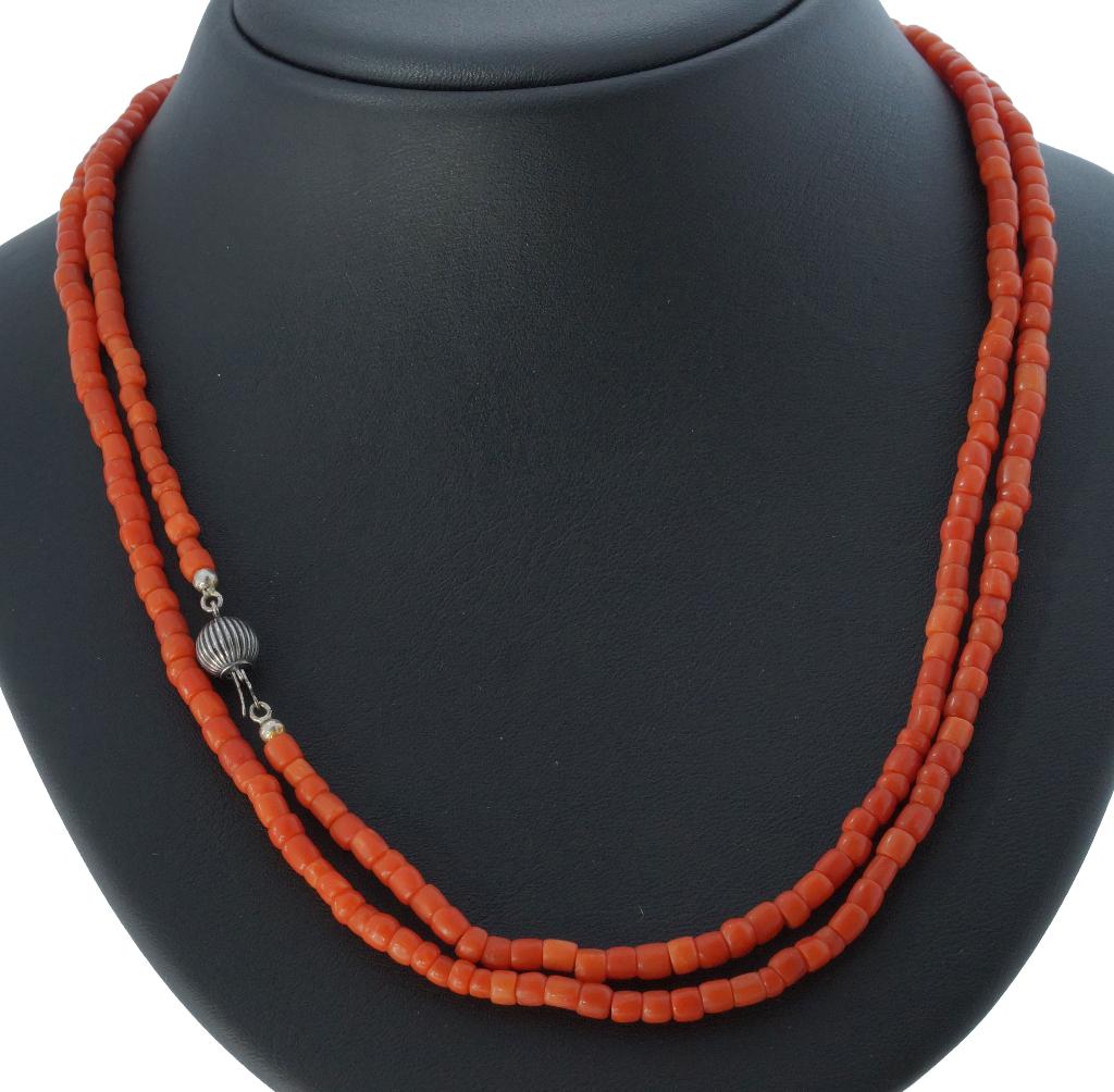 Bloedkoraal vintage ketting dames lang model slot zilver