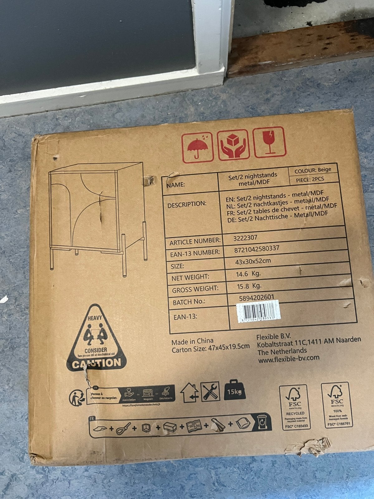 Beige nachtkasten | bekend van de Action, Huis en Inrichting, Slaapkamer | Nachtkastjes, Ophalen, Nieuw, Minder dan 45 cm, Minder dan 55 cm
