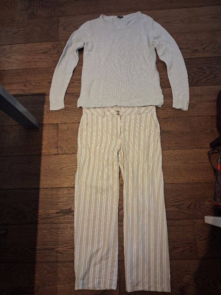 zgan broek en kiezelkleur zomertrui BLOOMINGS AMSTERDAM mt M, Ophalen of Verzenden, Zo goed als nieuw, Maat 38/40 (M)