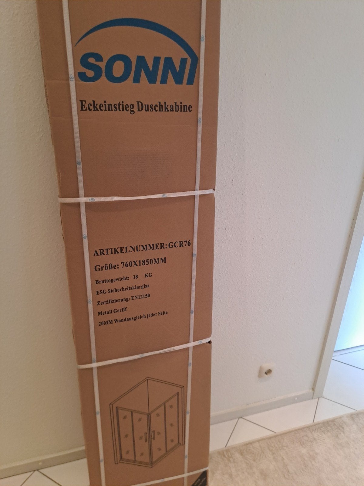 SONNI Hoekinstap Douchecabine 760x1850mm, Ophalen of Verzenden, Nieuw, Met douche