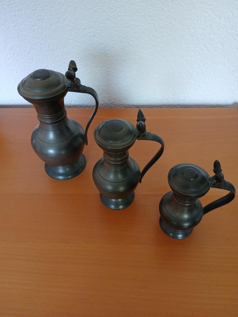 Set van 3  tinnen kannen - 90% tin, Antiek en Kunst, Antiek | Tin, Ophalen of Verzenden