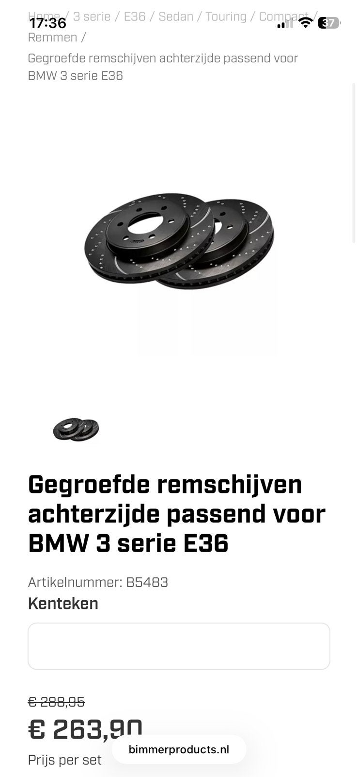 EBC Remschijven achterzijde BMW E36 325i/328i, Ophalen of Verzenden, Nieuw, BMW