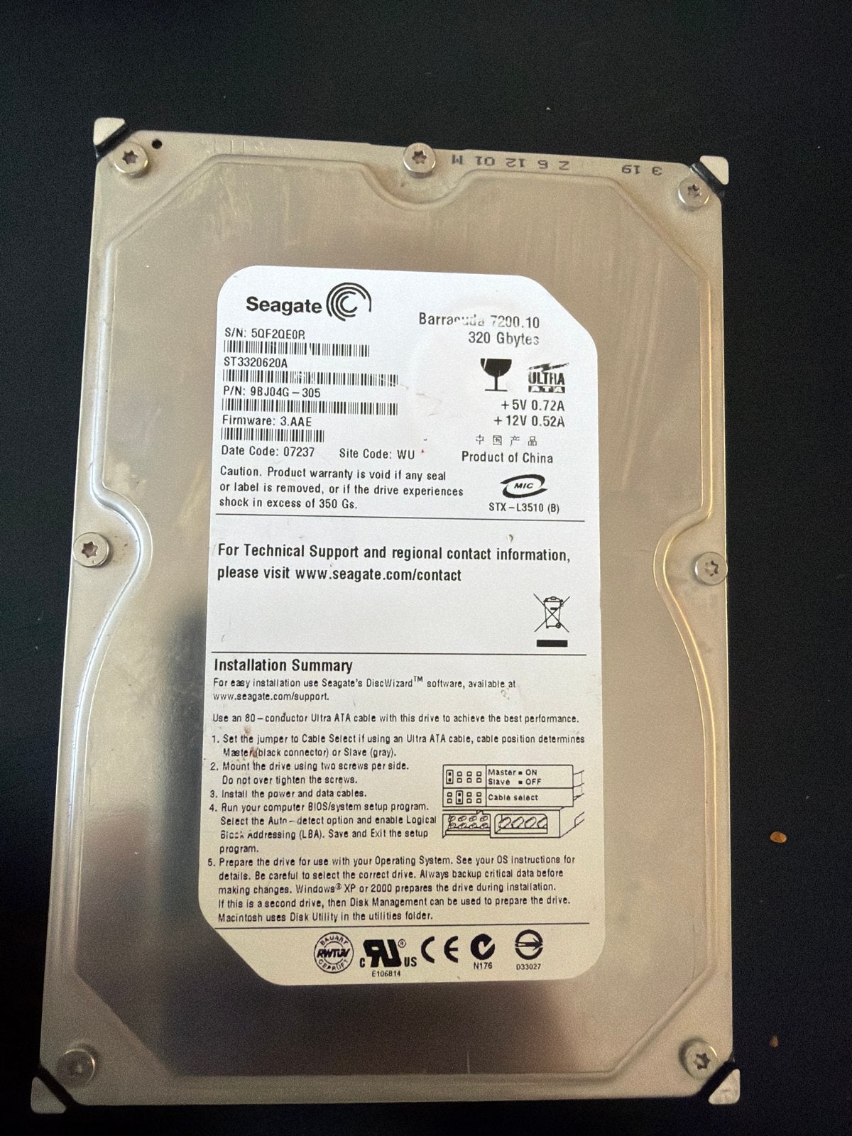 Seagate Barracuda 7200.10 320GB HDD, Computers en Software, Intern, Gebruikt, PATA, Server