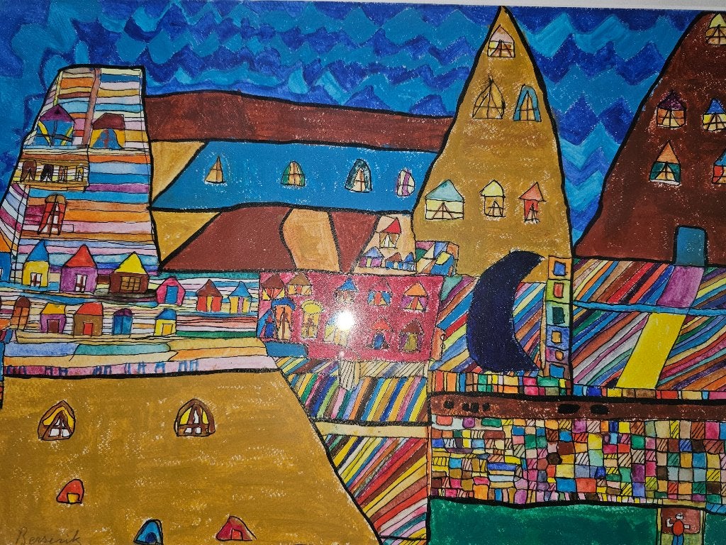 Herman Berserik  Stadje  Uniek werk, Ophalen, Minder dan 80 cm, Nieuw, 160 cm of meer
